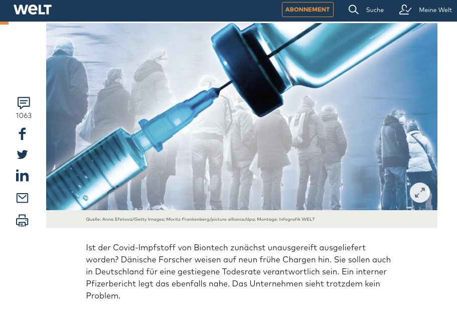 Sorry, nun sind Sie halt tot. Die Sterblichkeit lag bei der einen Charge um das 1104-fache höher als bei der anderen Charge. Man will sein Risiko um 80% reduzieren und erhält dafür ein mehrfach höheres Sterberisiko als der Nachbar. Entschuldigt mit "Pech gehabt, es musste schnell