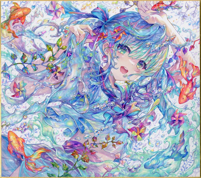 151本のアナログペンで色紙に夏の初音ミクさんを全力で描いてみた! 『BOTTLE MIKU』
