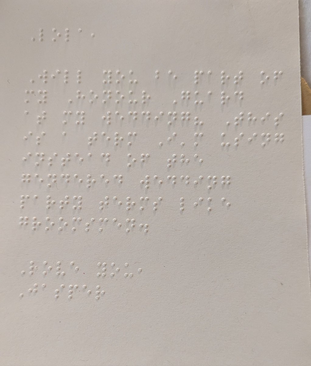One of my best friends is DeafBlind and with my wedding being all about inclusion, I've been working to ensure that my card asking bestie to be a member of my wedding party is in braille

It arrived today!