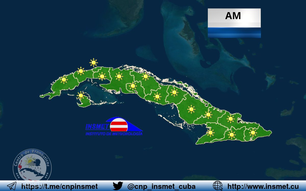 cnp_insmet_cuba's tweet photo. Pronóstico del Tiempo para el resto del día de Hoy. 
Nublado, desde Camagüey hasta Guantánamo, con algunos chubascos y tormentas eléctricas, más numerosos en el interior y extenderse hasta las primeras horas de la noche. 
#ElTiempoEnCuba @InsmetC https://t.co/icjpelct7P