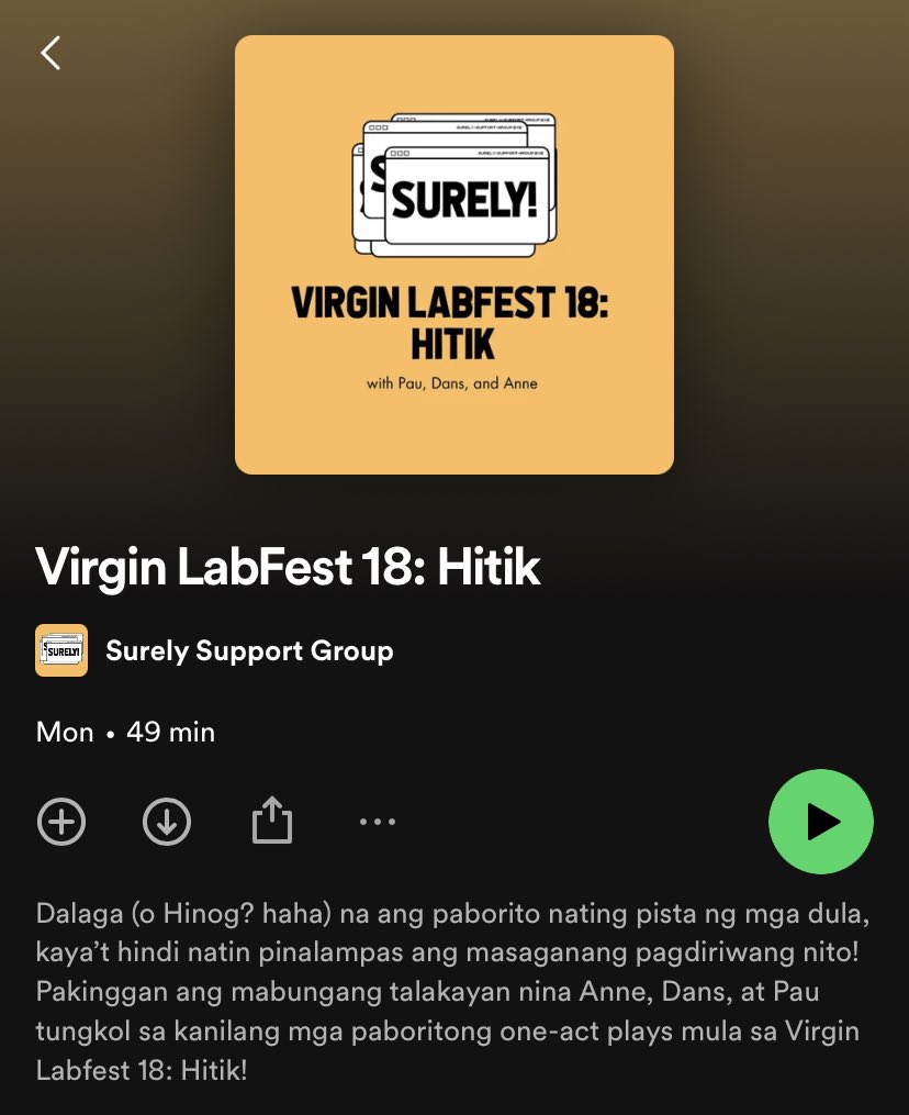 Besties napakinggan niyo na ba ang latest episode namin? If hindi pa,,,, lezzgow!! ((Pakinggan niyo na bago kami mag release ng bagong ep bukas 🫣))

⬇️⬇️⬇️
open.spotify.com/episode/14WKzh…

#VLF18HITIK #philippinetheater #VLF #VirginLabFest #surelyspodcast <a href="/tanghalangPH/">Tanghalang Pilipino</a>