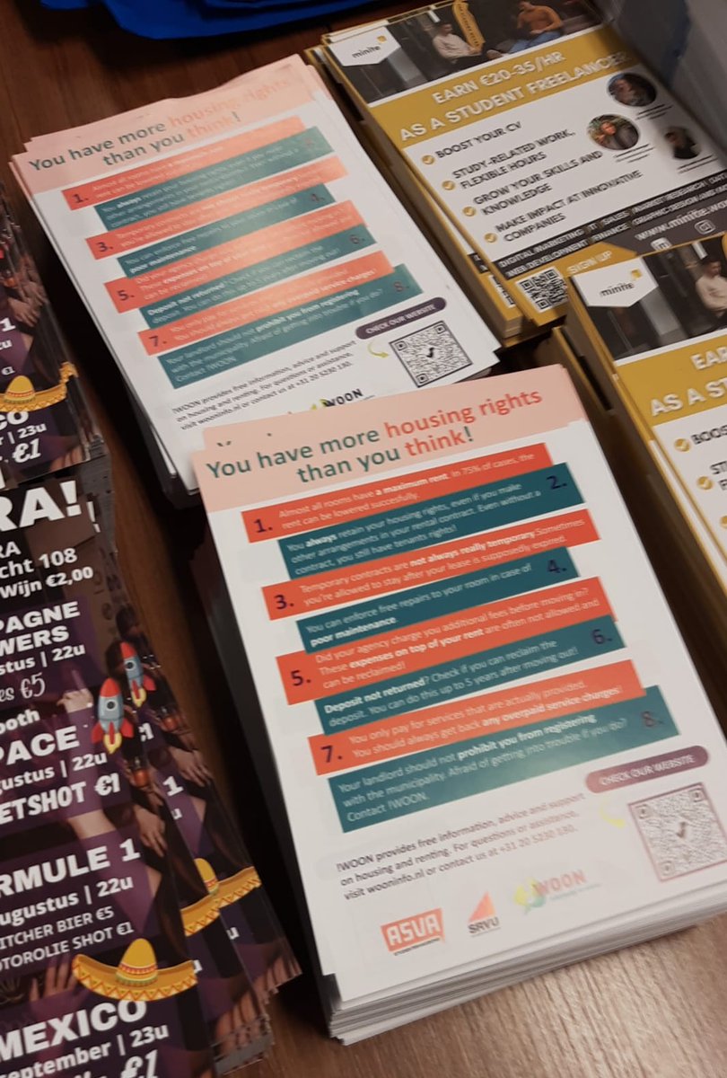 Studenten aan de <a href="/VUamsterdam/">Vrije Universiteit Amsterdam (inactief)</a> stoppen vandaag duizenden NL - én engelstalige folders over #huurrecht in de tasjes die eerstejaars tijdens hun #introductieweek zullen ontvangen. We werkten hierbij samen met studentenorganisaties <a href="/asva_vakbond/">ASVA Studentenvakbond</a> en <a href="/srvubond/">SRVU studentenbond</a>