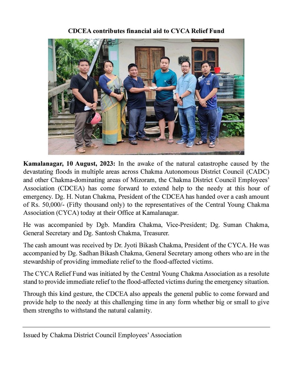 sumanchakma's tweet photo. "No matter how much is the amount you donate, every contribution helps make a positive impact on the community."
#FloodSituation #FloodsInCADC
#FloodsInMizoram #ContributeToChange https://t.co/cTl9euKQOE