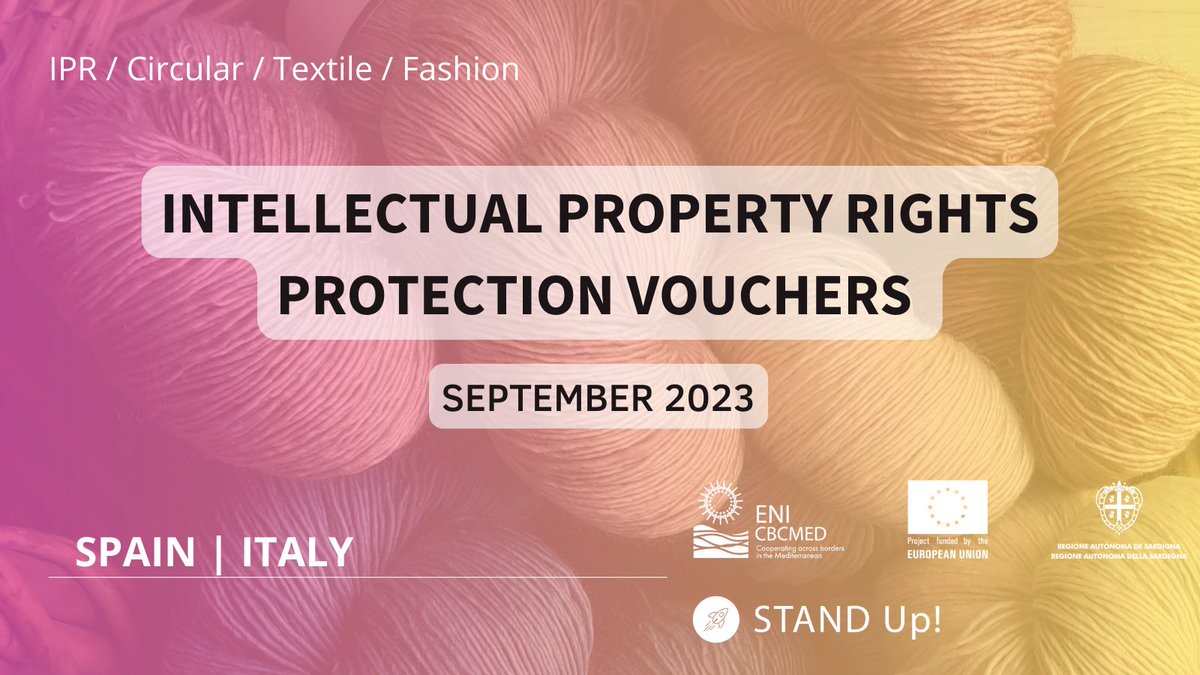 💡 #STANDUp! supports Intellectual Property Rights for green start-ups in the Med.
🏅 14 start-ups will be granted with IPR support services amounting to 5,000€
Discover the selected strat-ups:
bit.ly/45e1USK 💶

#sustainability #iprights #circularfashion