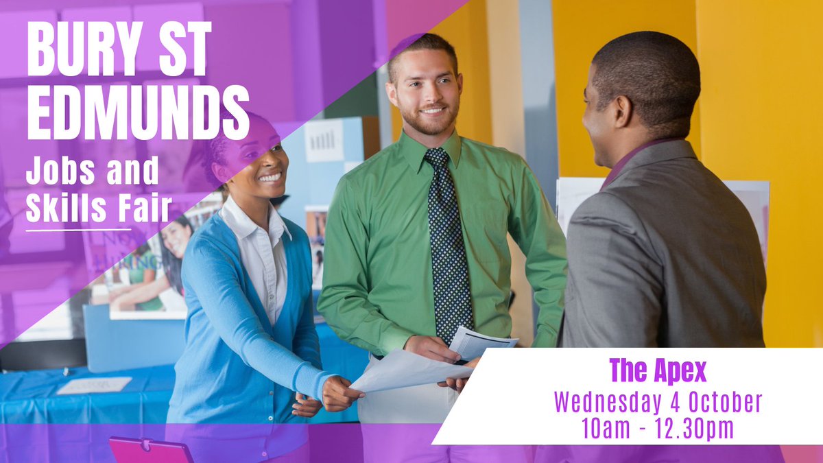 Next week is the Bury St Edmunds Jobs and Skills Fair, there will be a range of employers and training providers attending so you will find something for you. Register for FREE now tinyurl.com/2vm8zs2n @WestSflkGrowth @JCPInEastAnglia