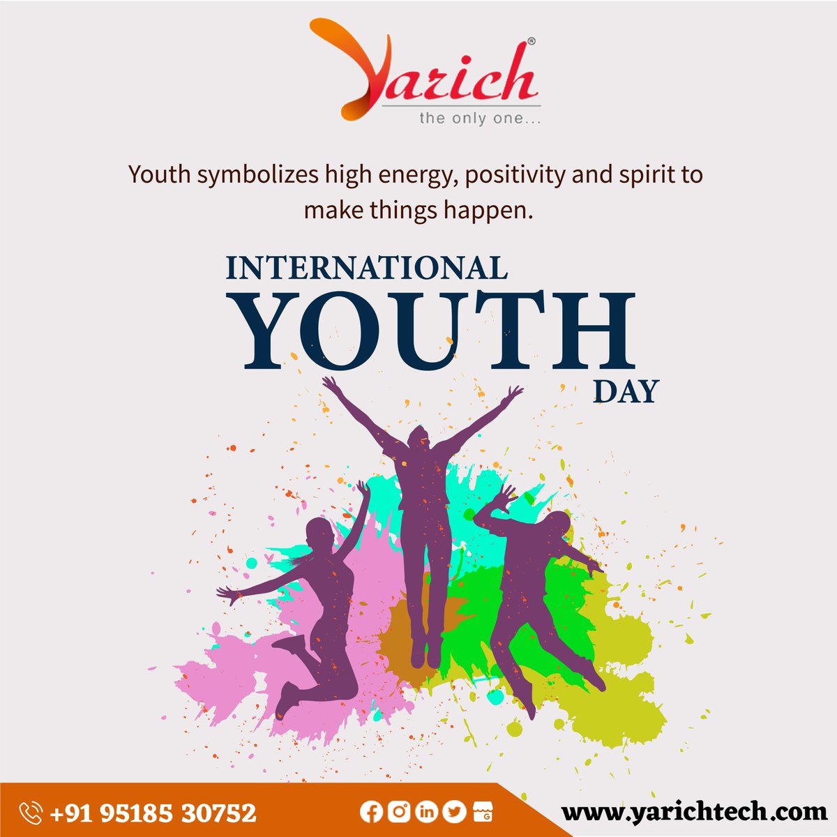 YarichTech's tweet photo. On the occasion of Youth Day, let's motivate and encourage our youth to be positive and happy in life.
๐๐๐ฉ๐ฉ๐ฒ ๐๐จ๐ฎ๐ญ๐ก ๐๐๐ฒ to all.
#InternationalYouthDay #YouthDay #YouthEmpowerment #YouthEngagement #YouthInspiration #YouthFuture #YouthInnovation #yarichtech https://t.co/8sqgzgpvd8
