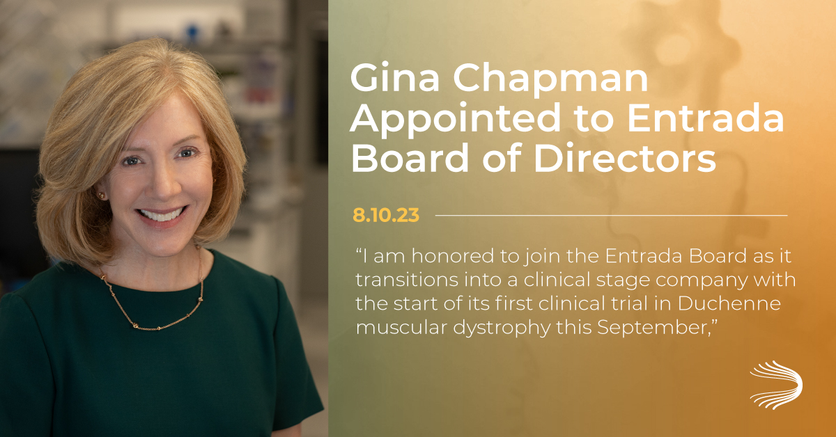 We’re excited to welcome Gina Chapman to our Board of Directors! Gina’s expertise and proven track record of advancing therapeutics into the market will be crucial as we continue to progress Entrada’s expanding pipeline of intracellular therapeutics. bit.ly/3DRqzRo $TRDA