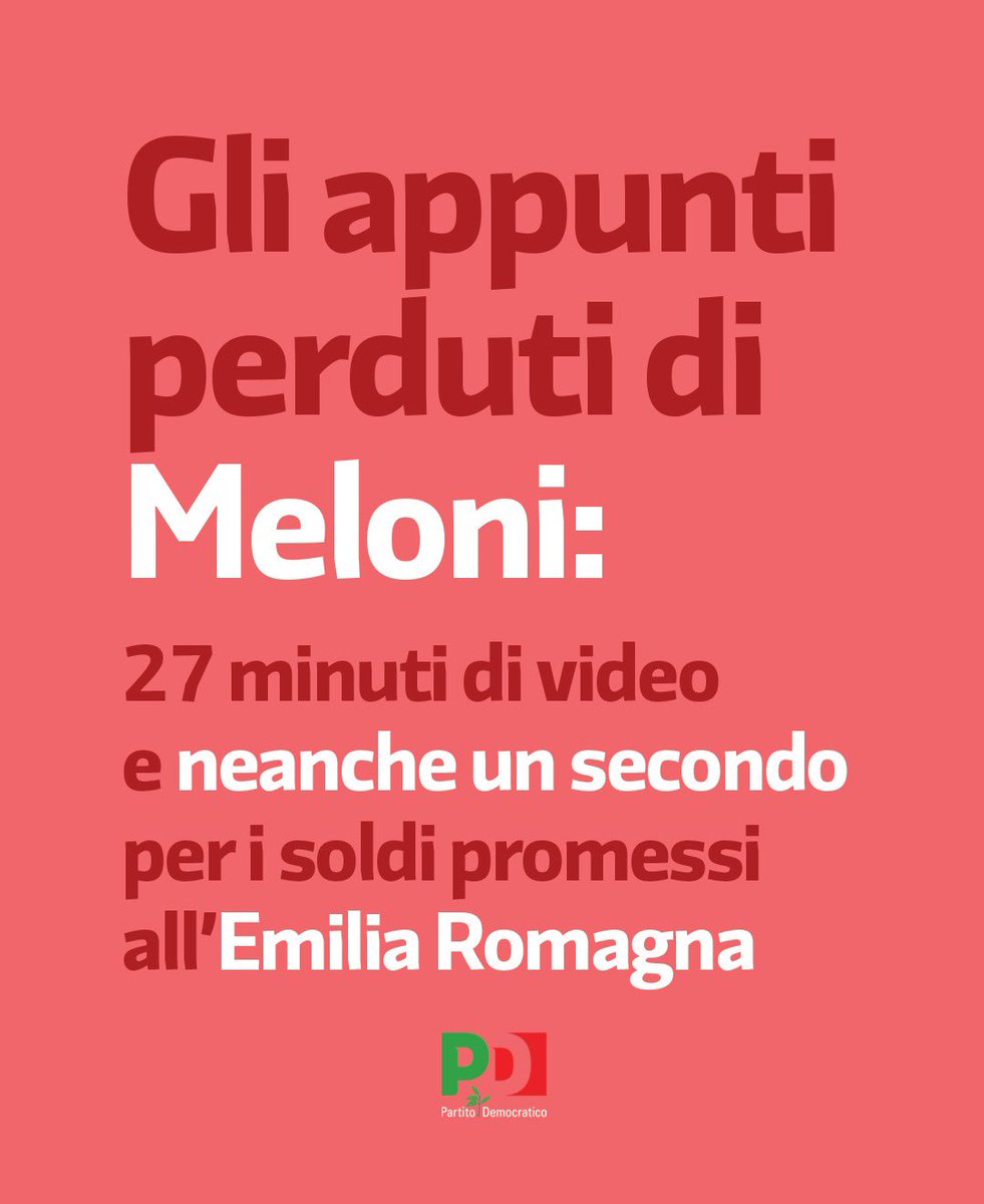 27 minuti di spiegoni e propaganda, e neanche un secondo per parlare delle misure a sostegno dell'alluvione in Emilia-Romagna. 

Presidente Meloni, la aiutiamo a ritrovare i suoi appunti perduti: gli amministratori locali, le imprese e i cittadini non possono più aspettare.