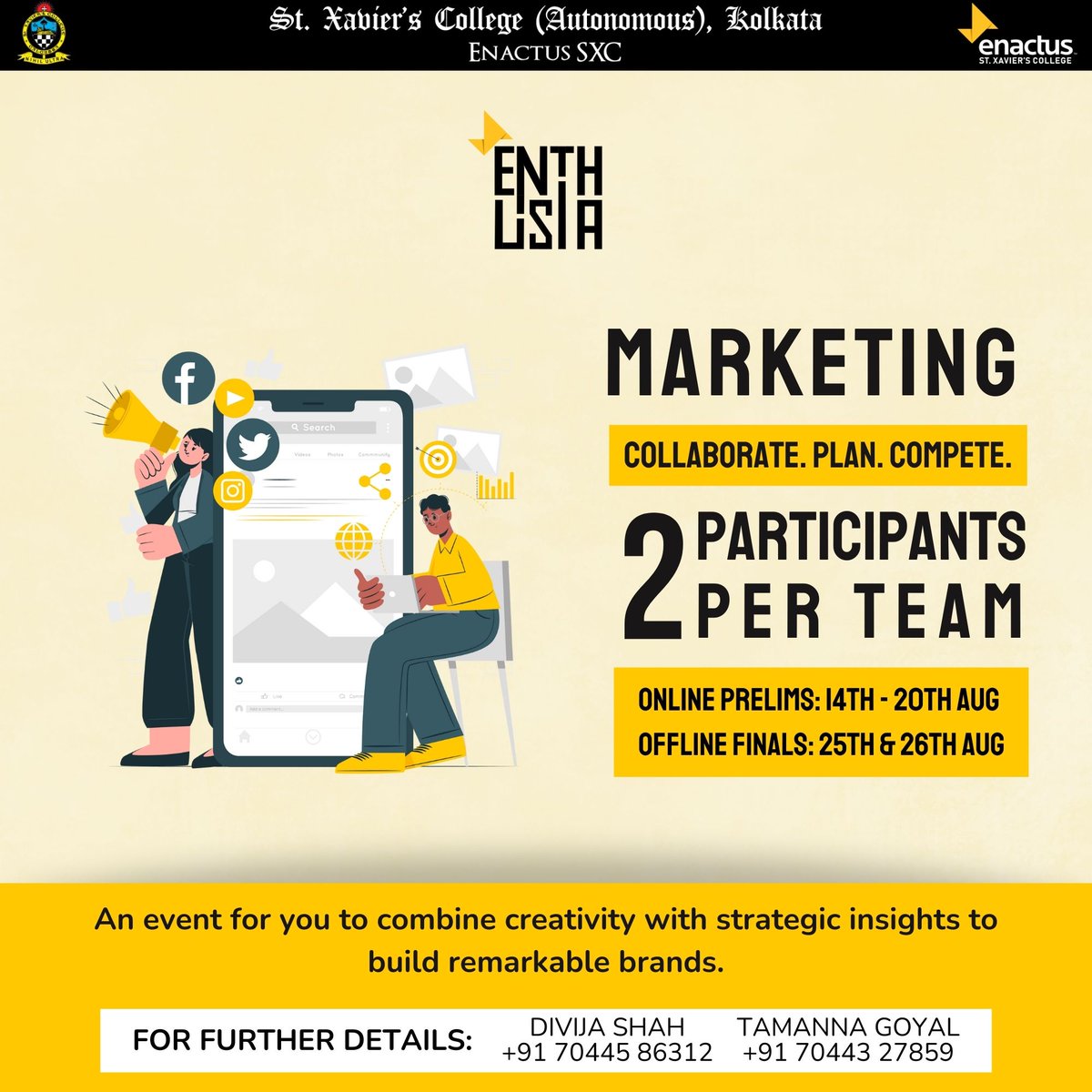 Enactus_sxc's tweet photo. Aspire, act, succeed. Enthusia’23 events lineup revealed! Explore strengths, passion, and gauge your corporate readiness. Register now!

Enactus SXC
Seeking Possibilities
Taking Action
Enabling Progress. https://t.co/Gt5zrOwowp