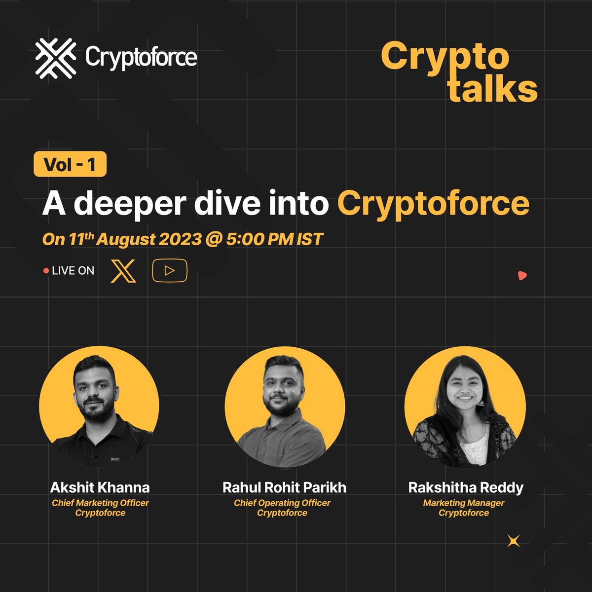Attention Crypto Enthusiasts!

We have an important update regarding the exclusive AMA session with the founder of Cryptoforce.  The event has been preponed to 5 PM on August 11th.

Join us for an insightful dive into Cryptoforce:

Twitter Spaces: x.com/i/spaces/1MYGN…
YouTube