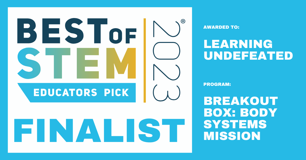 LearningUNDFTD's tweet photo. We’re excited to share that our Breakout Box: Body Systems Mission experience on the Drop Anywhere Lab has been named a Best of STEM finalist! Thank you Teich Group, CatapultX, @NABT_News &amp; @NSTA for this honor! https://t.co/zBJbOIstxz #BestofSTEM https://t.co/l71vGiGCuJ