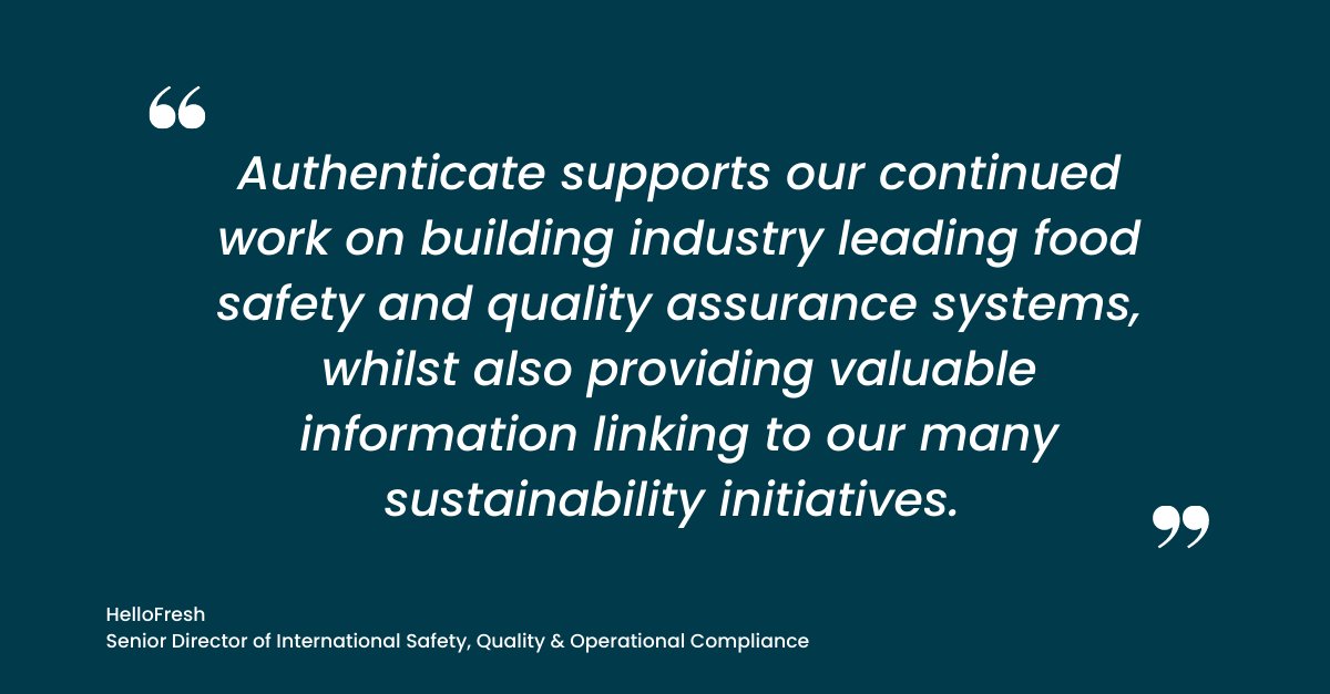 AuthenticateIS's tweet image. 🔍Thrilled to share how we are powering our journey towards industry-leading food safety and quality assurance systems, all while championing our sustainability initiatives.🌱🍽️
@HelloFresh Thank you for your testimonial!

#Testimonial #QualityAssurance #SustainabilityMatters