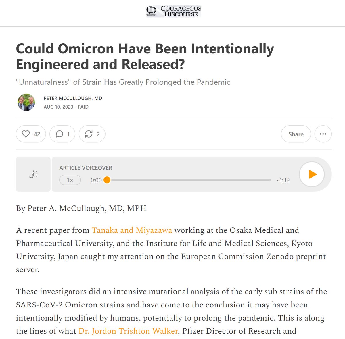 P_McCulloughMD's tweet photo. Tanaka and Miyazawa intensive mutational analysis early sub strains Omicron concluding it was modified by humans; tip-off from Dr. Jordon Trishton Walker, Pfizer Director of Research and Development in the Project Veritas sting operation months ago.
https://t.co/hkvOBfJBgm https://t.co/jIBWP67kNj