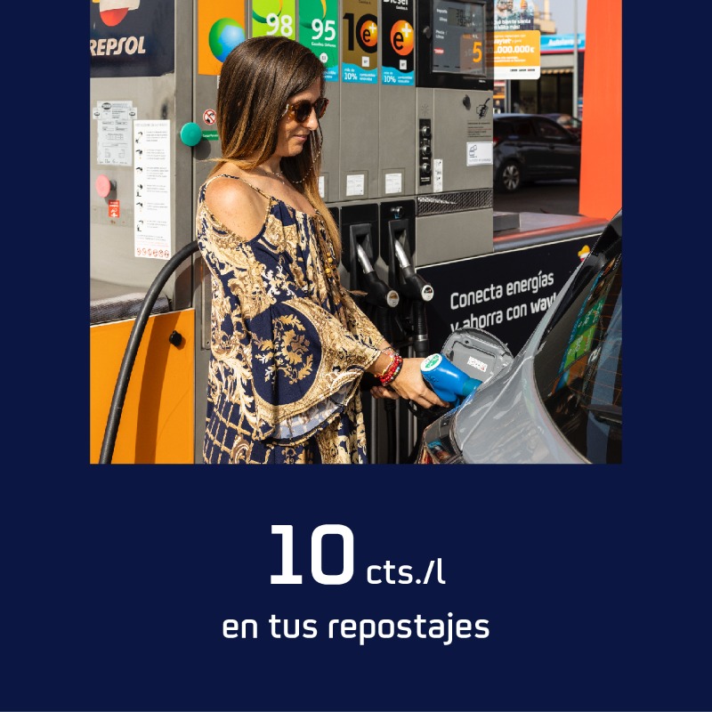 Repsol's tweet photo. La energía que te lleva a tu destino de vacaciones y la que ilumina tus cenas de verano, conectadas para ahorrar y hacerte la vida más fácil.

Con el plan Coche y Luz, si repostas con nosotros y pagas con @myWaylet obtienes 10 cts./l en saldo Waylet.

Esto es #ConectarEnergías.
