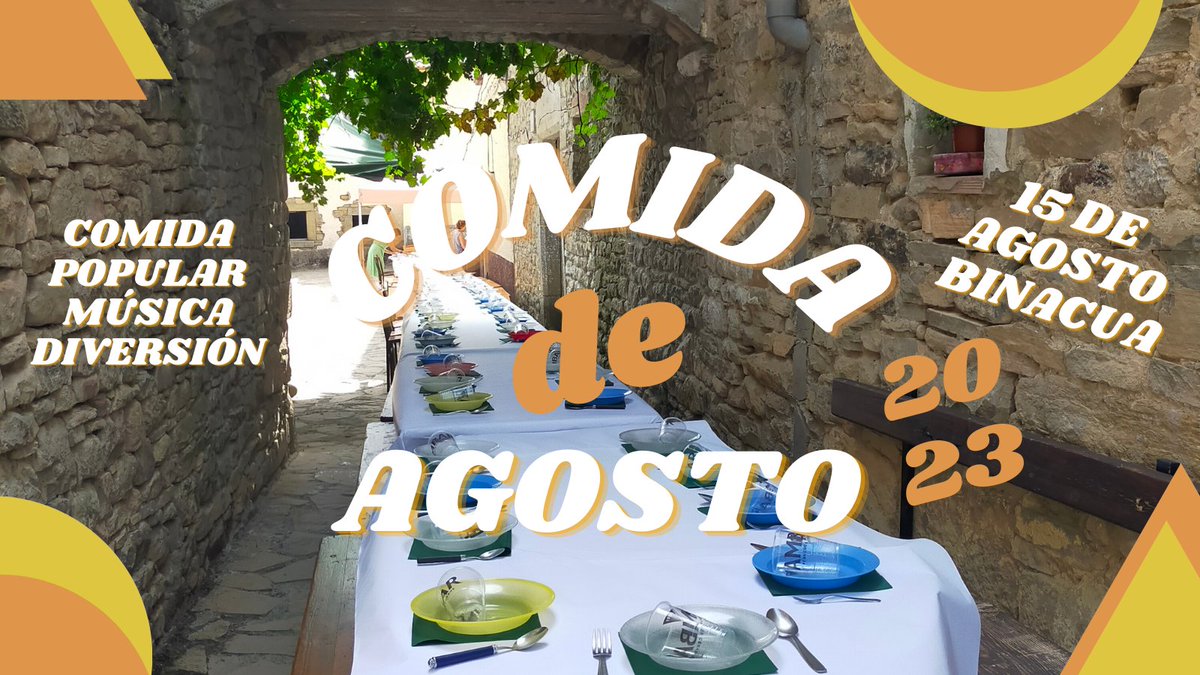 Binacuaa's tweet photo. Comida de Agosto 2023 💃🕺🥳.
El próximo 15 de Agosto en Binacua celebra la fiesta del Verano. Comida Popular, Música y Diversión.
#binacuaunica #binacua2023 #binacua #comidadeagosto #comidapopular #musica #diversion #fiestas #verano #jacetania #huesca #aragón #españa https://t.co/xLgjxiZX5N