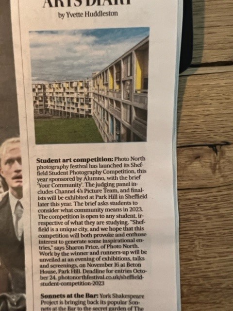 Student photography competition sponsored by Alumno launched by @photonorthfest has been featured in this weekends @theyorkshirepost The brief to students is “Your Community’. Judging panel include @channel4 `s Picture Team, and finalists will be displayed at @betonhouse_hfs