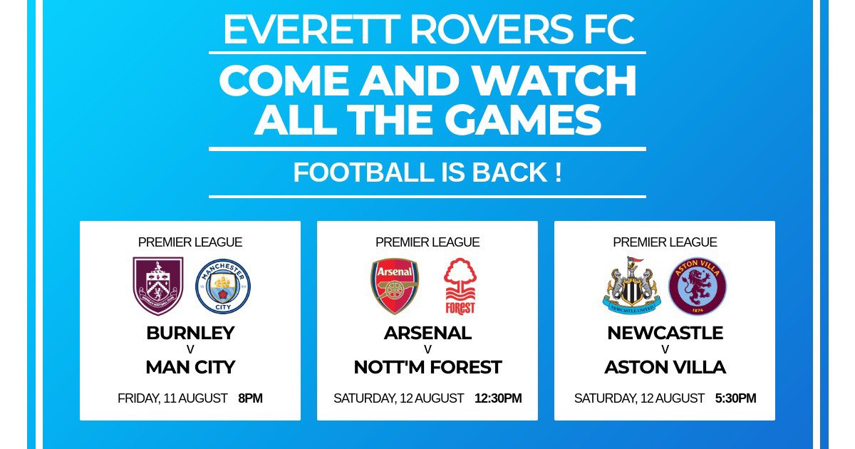 The Prem returns this weekend! Come and watch these games at Everett. Everyone welcome! 
#UTE