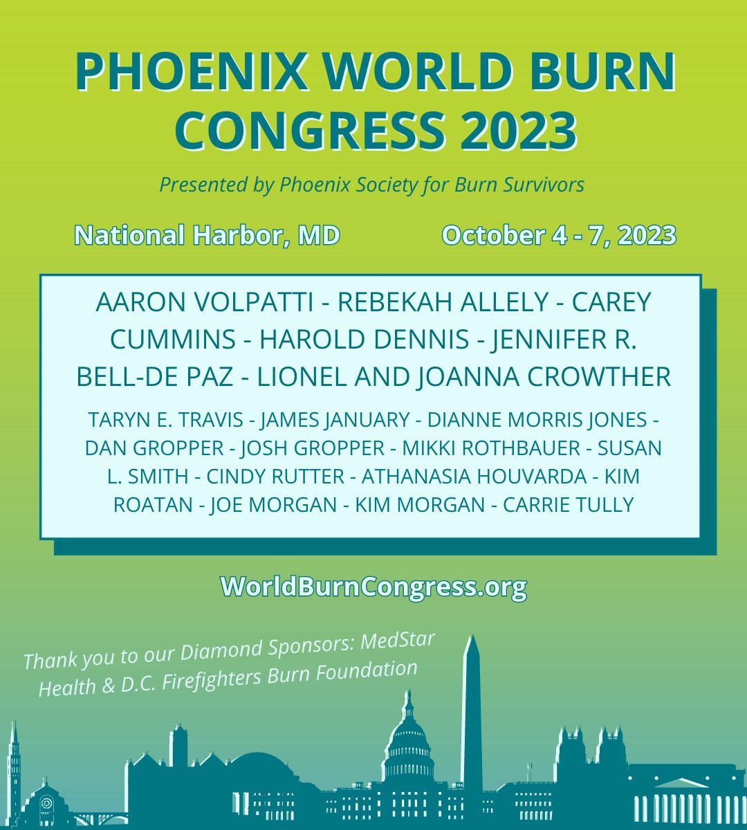 ✨Grow, Connect, Heal ✨

Join us at the Phoenix World Burn Congress, a transformative event dedicated to healing, growth, and community. 🌟 Register today: hubs.ly/Q01ZFvRN0 🙌

#HealingJourney #SurvivorsUnite #Empowerment #Community #BurnSurvivor #PhoenixWBC #PWBC