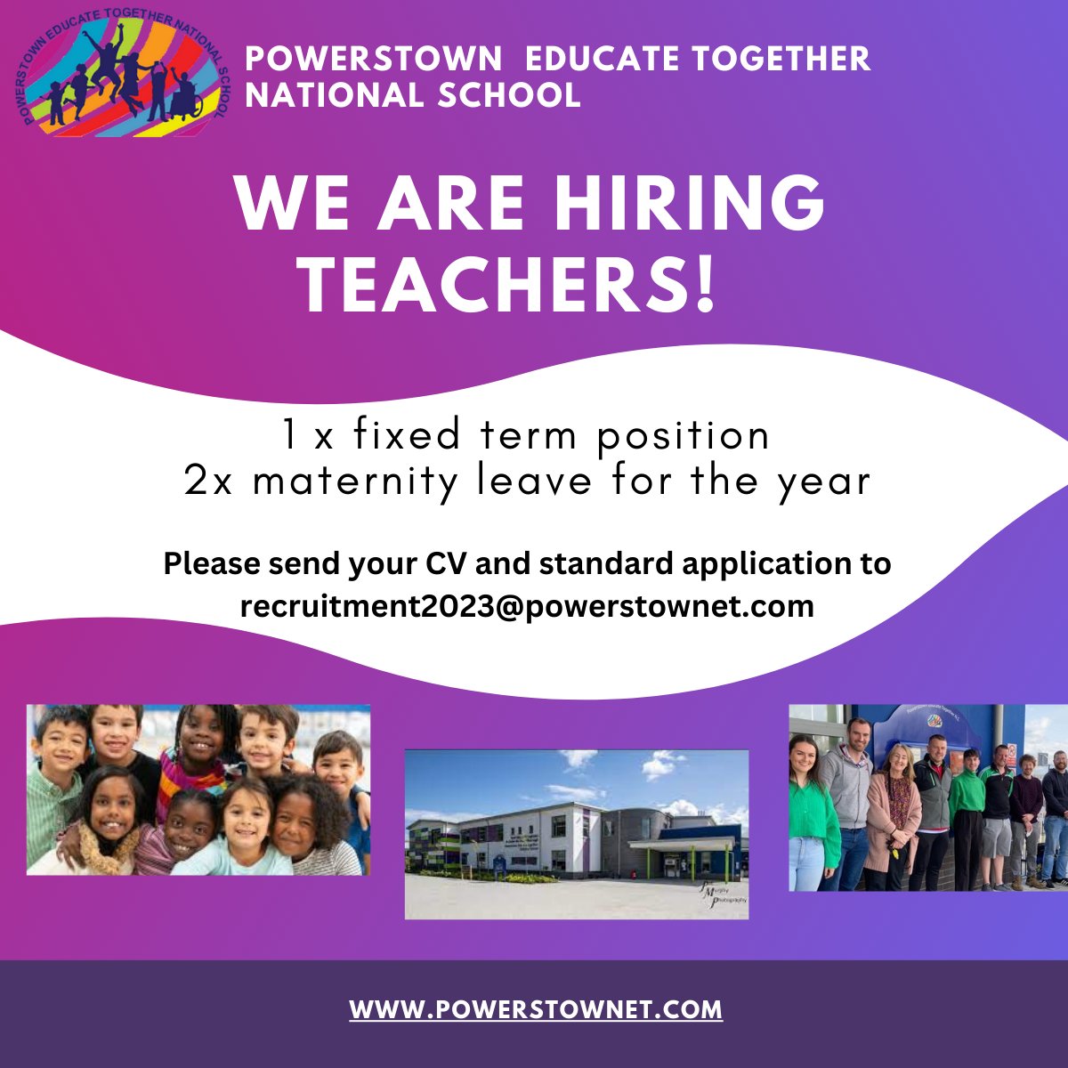 Powerstown ETNS looking for teachers for 31st August start.  Please share  #recruitment #teachers #education #inclusion #SpecialEducation