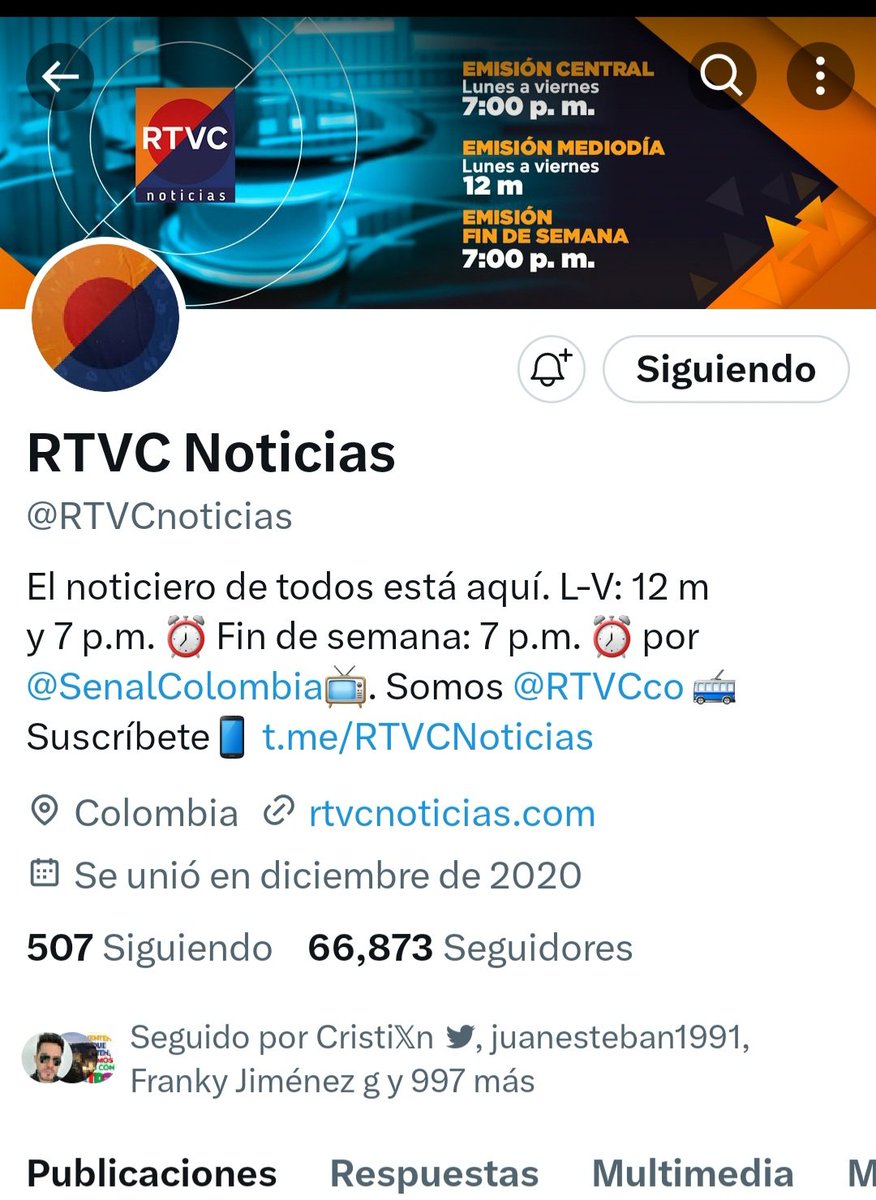 AdrianaRuizH's tweet photo. Muchos criticando pasquines como Revista Semana y a su flamante Directora pero que hemos hecho por fortalecer aquellos medios realmente importantes?
Ya siguen la cuenta 
@RTVCnoticias?
Estas son las cuentas que deberían tener millones de seguidores.🤷‍♀️ https://t.co/ouUkaXVPVJ