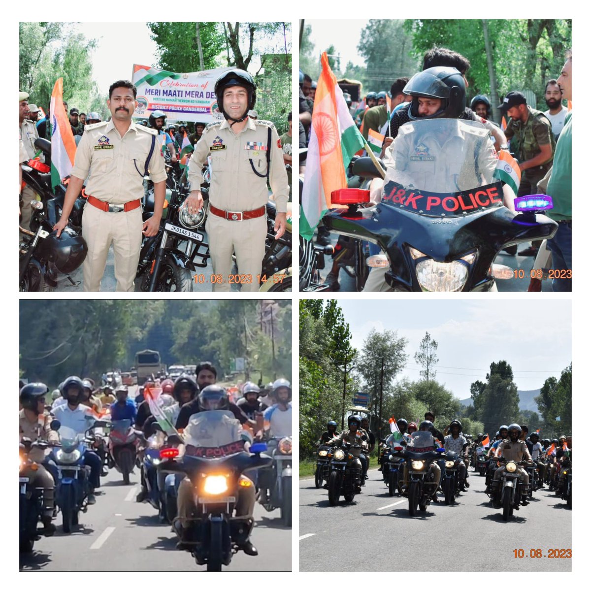Gbl_Police's tweet photo. #GanderbalPolice organised Tiranga Yatra and Bike rally under the theme of “Meri Maati Mera Desh” campaign. Police personnel along with PRI members, school students and youth of the district participated in rallies with great fervour & enthusiasm.
@JmuKmrPolice 
@KashmirPolice 
@sujitpchauhan 
@NikhilB__IPS