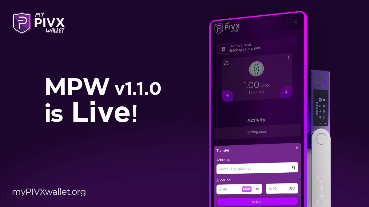 🎉📢 Exciting news! #MPWv1.1.0 has officially LAUNCHED! 🚀🎉

-Five new languages by #PIVX's international community.
-User-requested fixes and features.
-Enhanced #PIVX Promos performance.
-Sleek Governance UI revamp, and more.

Explore MPW yourself ➡️ mypivxwallet.org