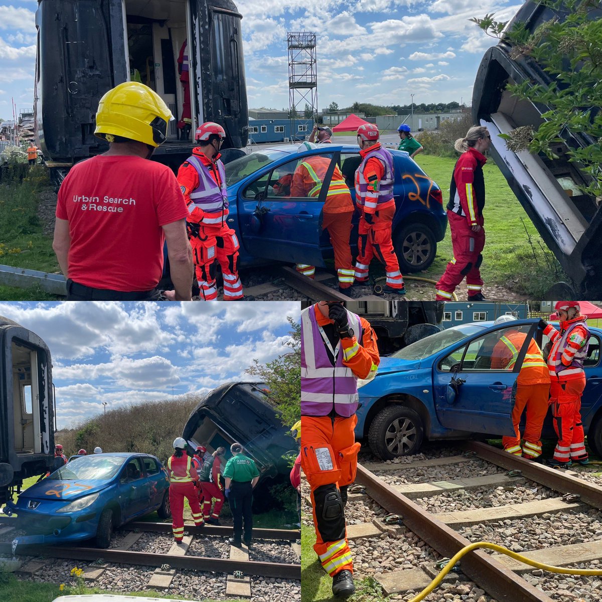 DarylJBrown's tweet image. Visiting the national PHEM training course in Lincs. Great to see the next national intake of Air Ambulance clinicians training, it was major incident day. Not sure if wet brows were due to ☀️ or the sims which were VERY realistic! Train crash simulation below 🤯#IBTPHEM