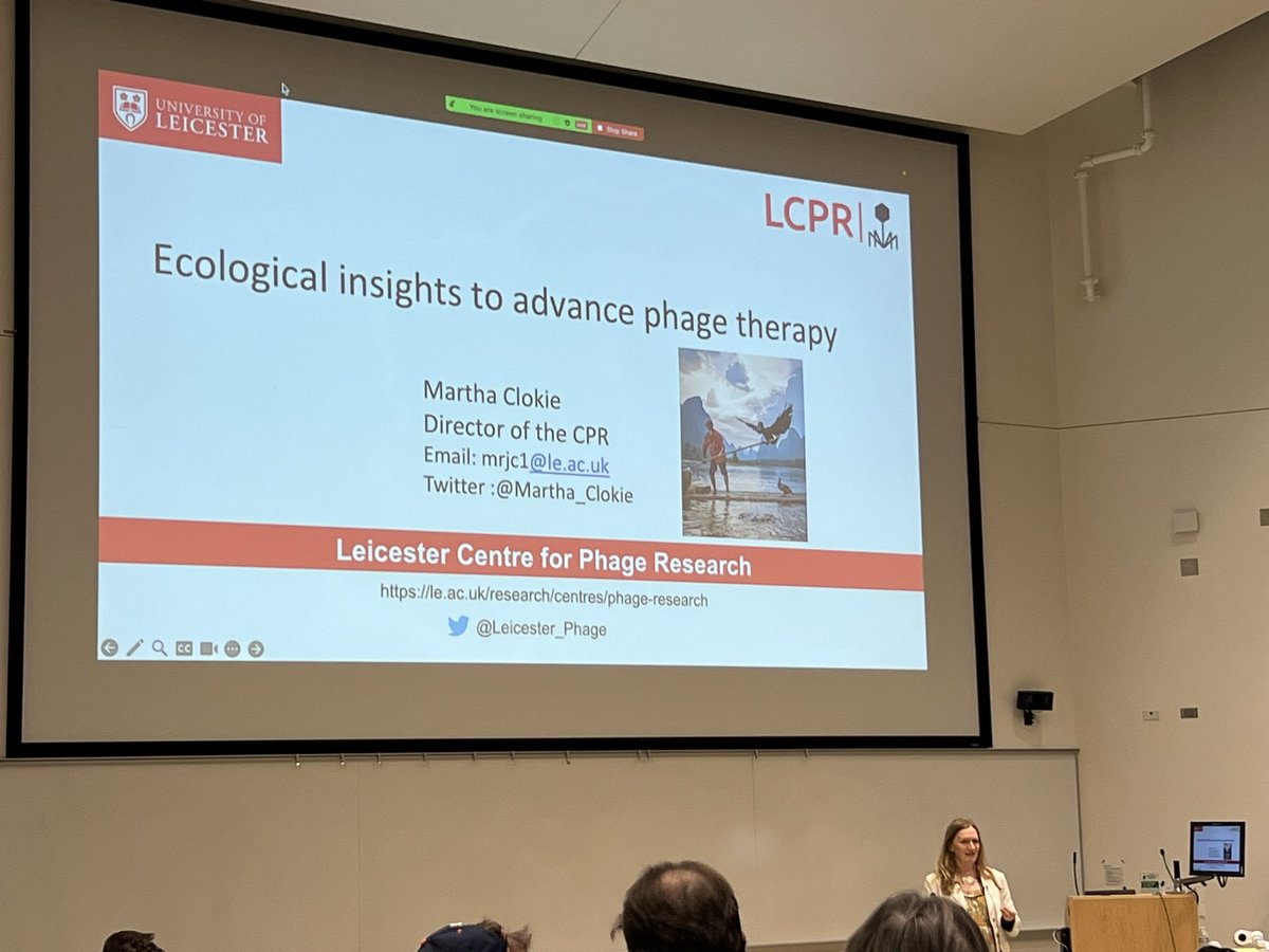 bentpetersen's tweet image. Keynote by @MarthaClokie @Leicester_Phage on Ecological insights to advance #phagetherapy #evergreen2023
