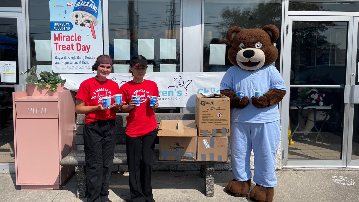 We'd like to give a big, bear-sized thank you to @LabattBreweries for sending boxes of Blizzards to @RMHCSWO for DQ Miracle Treat Day - their 10th year doing so! Spreading smiles around like this is the spirit that makes DQ Miracle Treat Day so special. #MiracleTreatDay