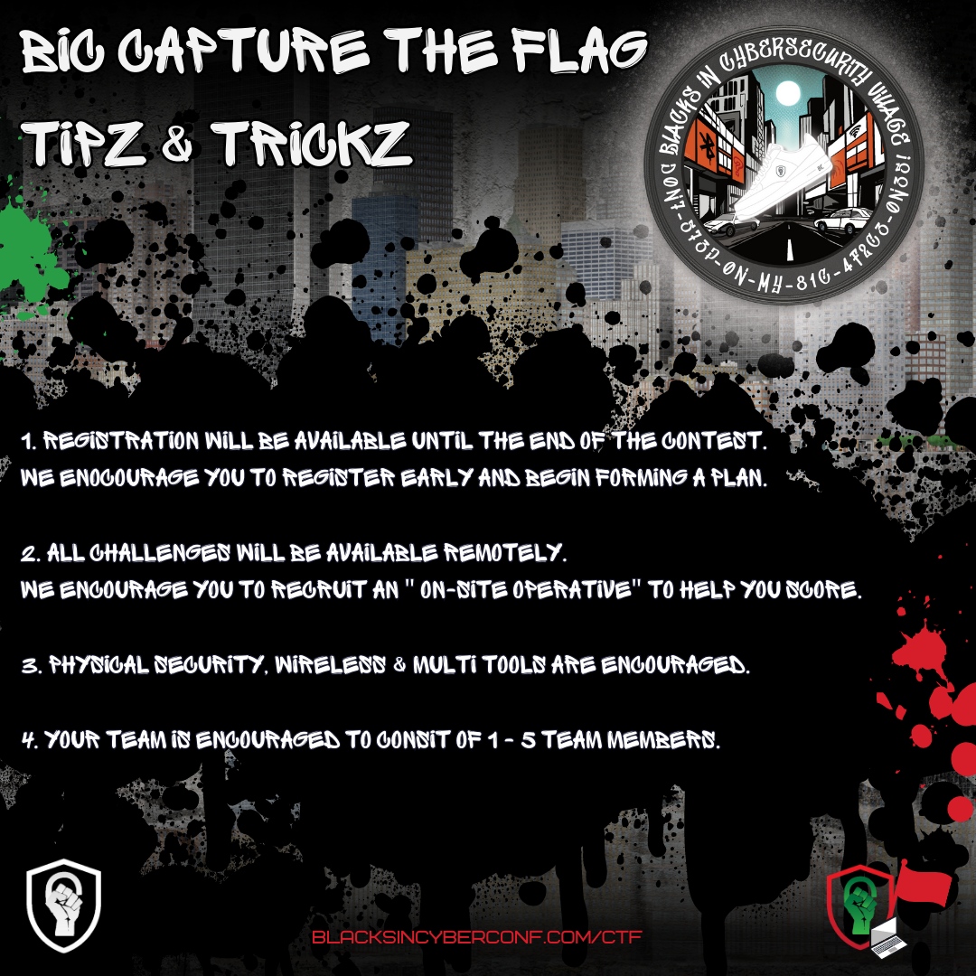 BlackInCyberCo1's tweet photo. Playing BIC CTF? Check out our hints, tips &amp; tricks! 💻️🚩

https://t.co/Ch1qd9aJUz 

#BlacksInCyber #BIC_Village #BIC_CTF #BlacksInCybersecurity #DEFCON31 #DEFCON #DEFCON30 #BadgeLife https://t.co/w8zQ71N562