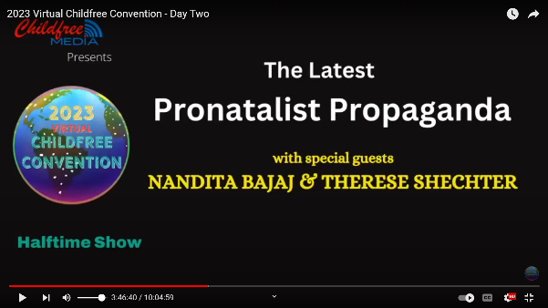 As women choose fewer children, a new wave of pronatalist propaganda blames them for declining fertility. 

Filmmaker Therese Shechter <a href="/TrixieFilms/">Therese Shechter</a> &amp; our ED Nandita Bajaj discuss in our interview with LeNora Faye <a href="/glassviolin/">LeNora Faye</a>, host of <a href="/ChildfreeCon/">Childfree Convention</a> 
ow.ly/7OTU50Pr3mH