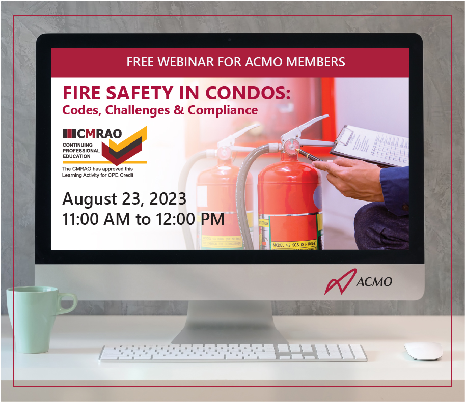 ACMO_org's tweet image. EARN 1 CPE CREDIT! Join us for our next webinar "Fire Safety in Condos: Codes, Challenges &amp;amp; Compliance" on Wednesday, August 23 @ 11:00 AM. Free for ACMO Members. Register today at acmo.org/events/calendar

#CondoManager #ContinuingEd #CondoBusiness #CMRAO #CPEcredit #FireSafety