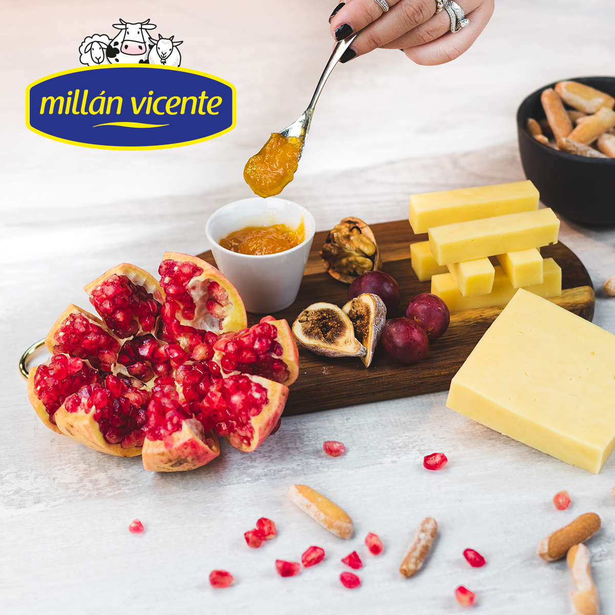 Hoy te damos algunas ideas con las que conquistarás el corazón de tus amigos… y su estómago. 🤭

Te recomendamos una tabla de quesos, con la variedad Gouda y Emmental de Millán Vicente.