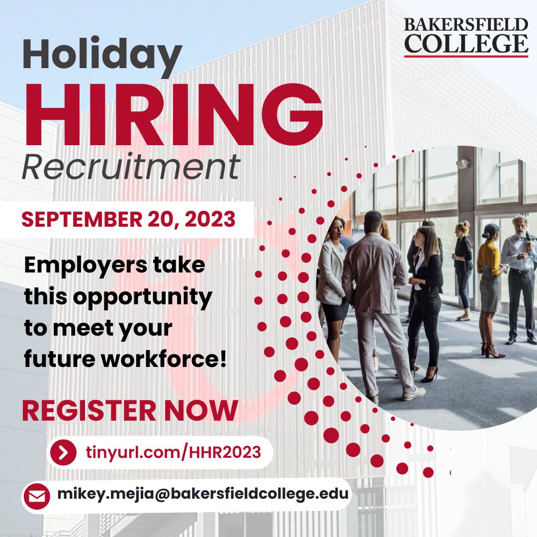 Join us September 20, 2023 for our annual Holiday Hiring Recruitment! 

Students can connect with different employers for part-time and fill-time employment opportunities.

Employers take this opportunity to meet your future workforce!
