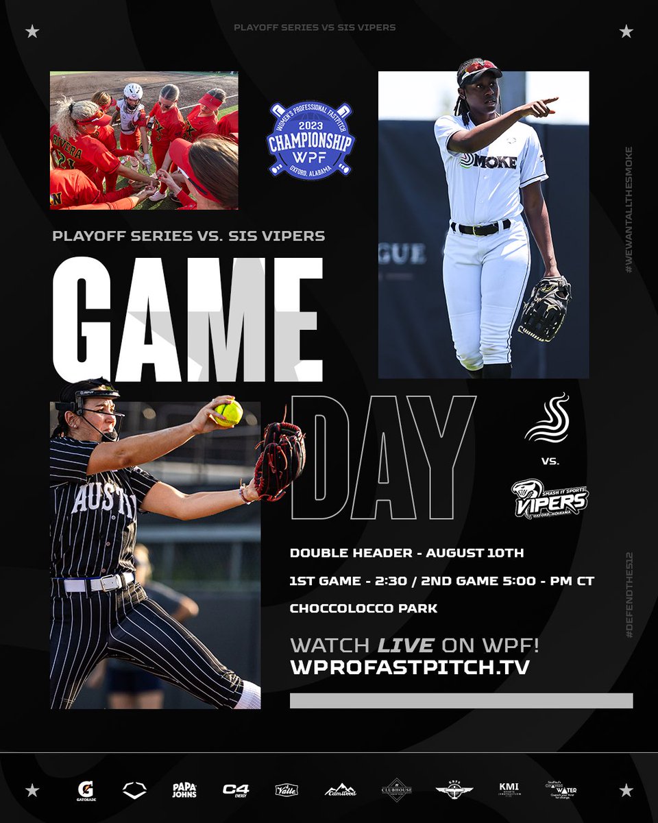 Game 1, Take 2 🎬 

Doubleheader:
🆚SIS Vipers
📍Choccolocco Park
⏰2:30pm CT/5:00pm CT
📺wprofastpitch.tv
🎟️Link in bio

#wewantallthesmoke #welcometodapostseason #defendthe512