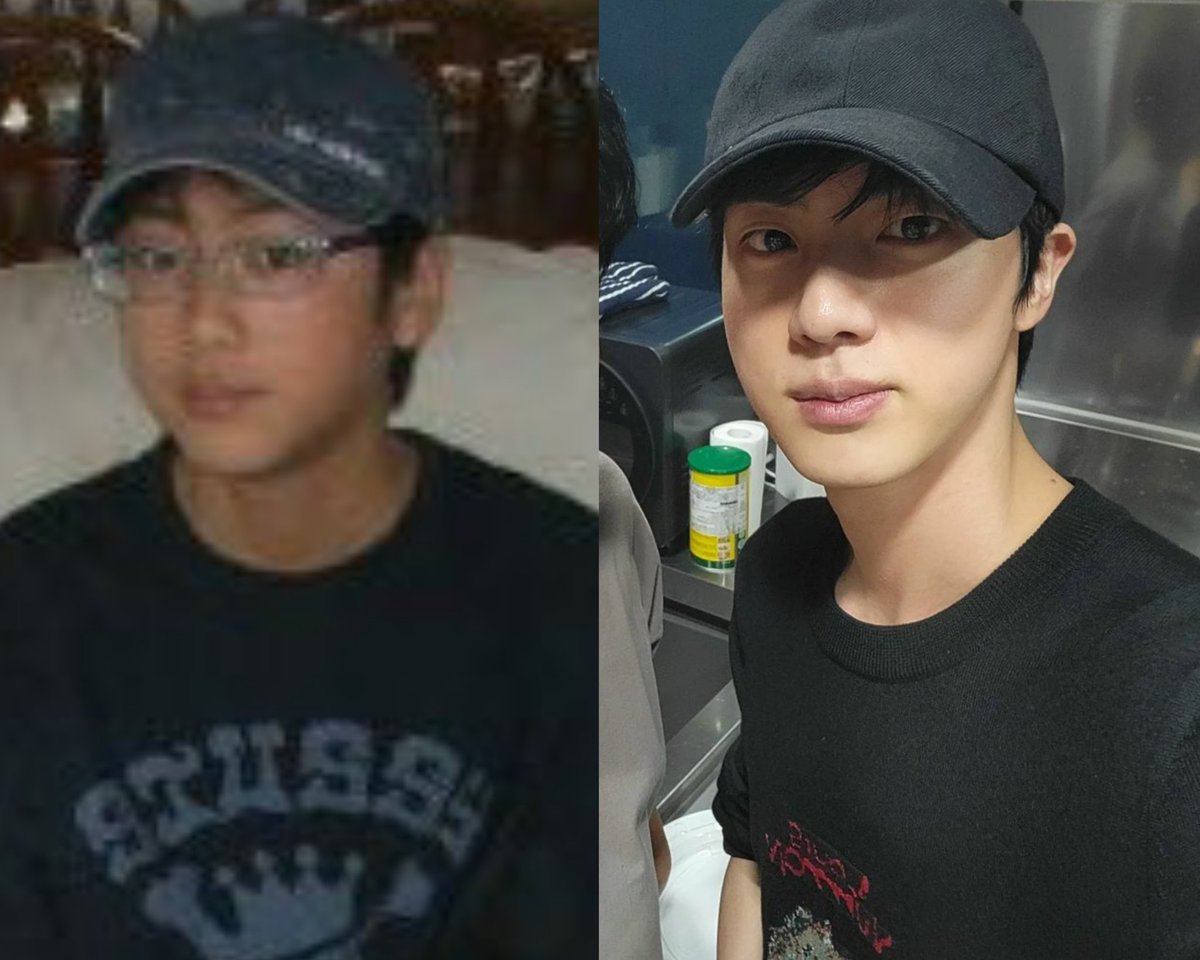 Mybelovedjinnie's tweet photo. Kim Seokjin              Kim Seokjin  
         then                               now https://t.co/Z0mdkOa8eb