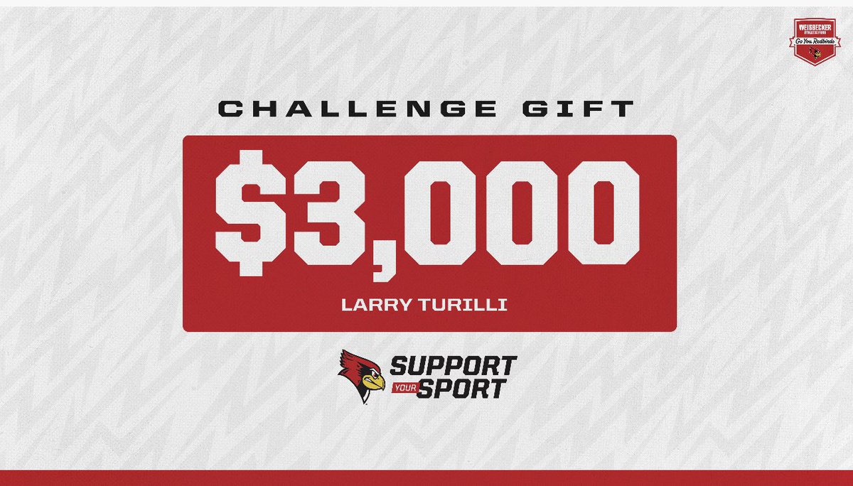 🚨New Challenge Gift🚨

The Illinois State Track &amp; Field/Cross Country program will unlock $3,000 from Redbird T&amp;F alumni Larry Turilli, when the team reaches 15 donors during the 2023 Support Your Sport Campaign.

Only 8 more donations!!

Donate here:
tinyurl.com/2ppbebe5
