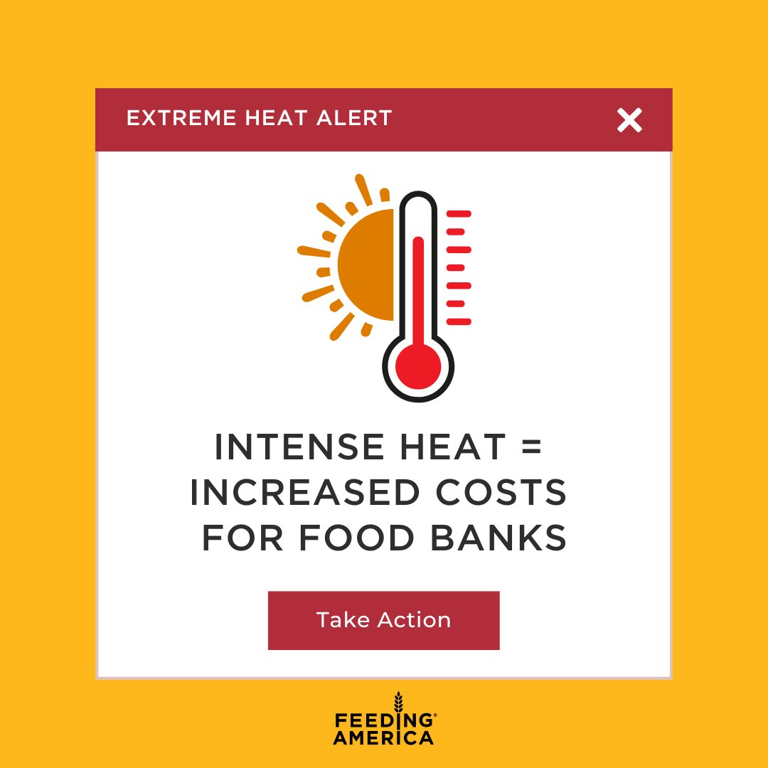 Food banks are feeling the heat! When temperatures rise, it gets more expensive to safely store & distribute healthy food. 🥵 Tell lawmakers to fully fund TEFAP food storage & distribution to help food banks dealing with higher costs and rising temps: act.feedingamerica.org/677ylb579kS5_p…