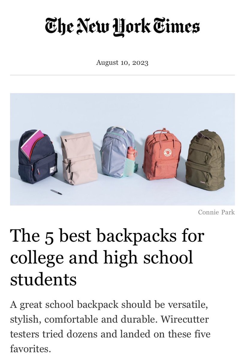 RachelBates423's tweet photo. This article enrages me. The cheapest backpack on this list is $50. Many of the high school and college students I’ve taught and teach don’t have $50 for an entire back-to-school budget. Do better, @nytimes https://t.co/h6JDtES7cv