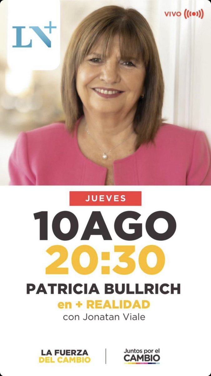 Esta noche desde las 20 mano a mano con <a href="/PatoBullrich/">Patricia Bullrich</a>.

Habrá una comunicación sorpresa muy interesante que dará que hablar.