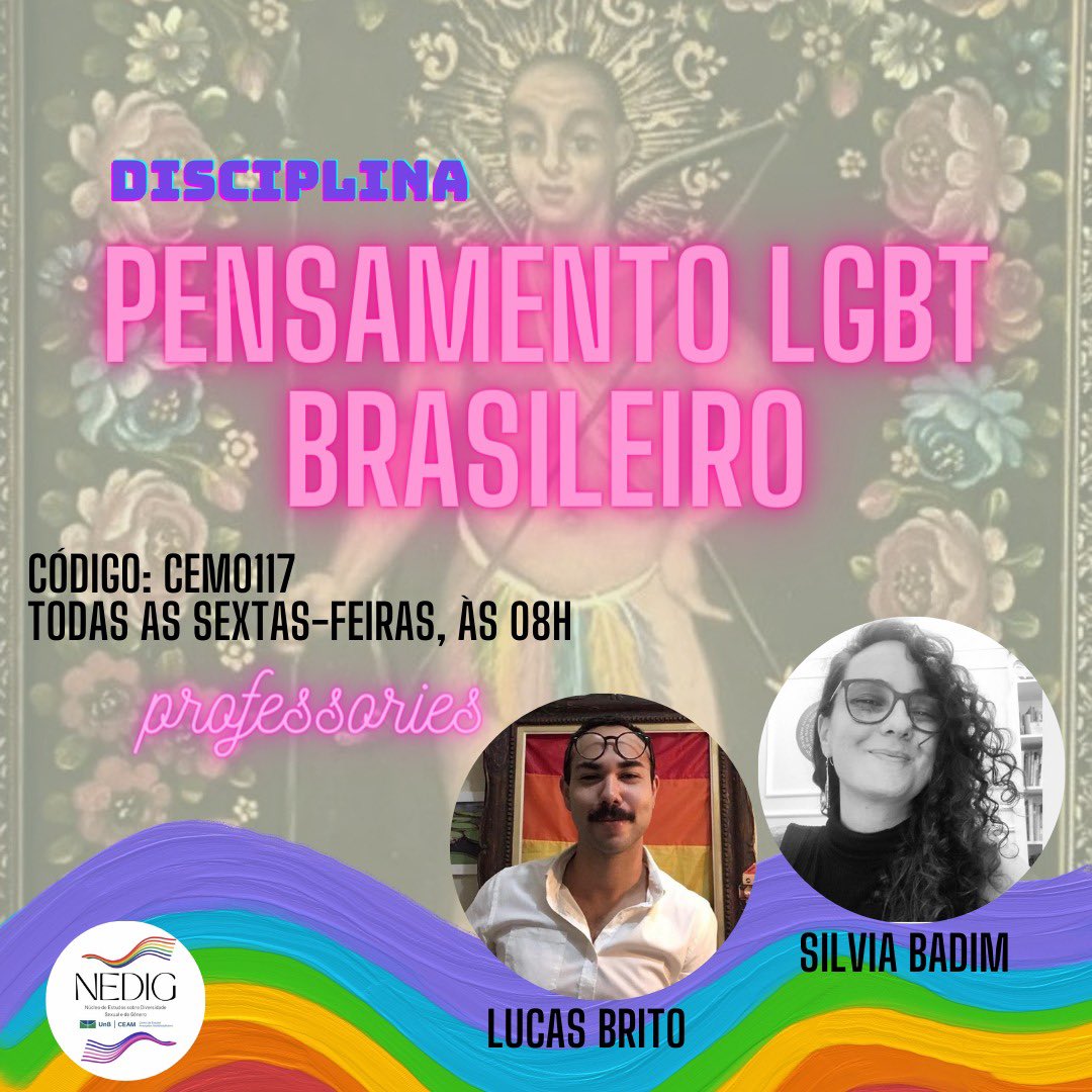 Vem aí um novo semestre pra nossa disciplina de Pensamento LGBT brasileiro, na querida <a href="/unb_oficial/">UnB</a>   Neste semestre terei o prazer de contar com a parceria da minha amiga <a href="/silviabadim/">Silvia Badim</a> , além das fundamentais contribuições e orientações do querido <a href="/felipe/">Felipe Oduardo Sierra</a>.areda (tá?!, 😈)  Vamos!