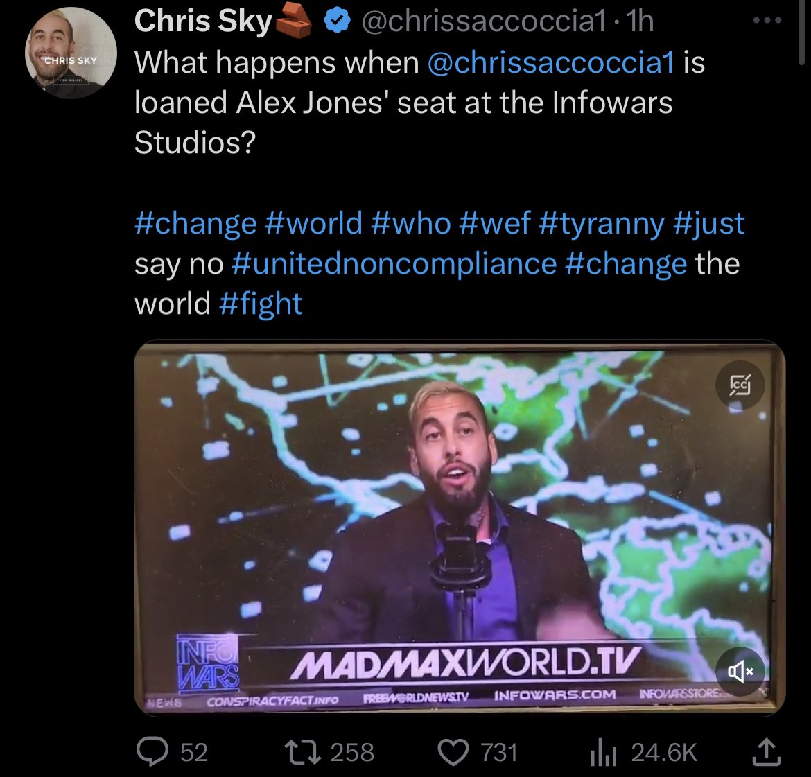Failed social media influencer, failed toronto mayoral candidate, now he’s setting his sights on the true prize — alex jones’s throne.

Honestly, he deserves it.  #ChrisSkyIsALoser #JustSayNo
#GayFrogs