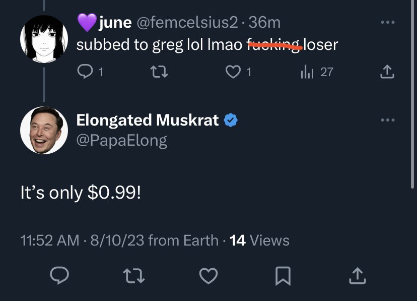 greg16676935420's tweet photo. Imagine being so angry in life that you rage at someone who subscribes for $1 a month https://t.co/VlZcN9Aees