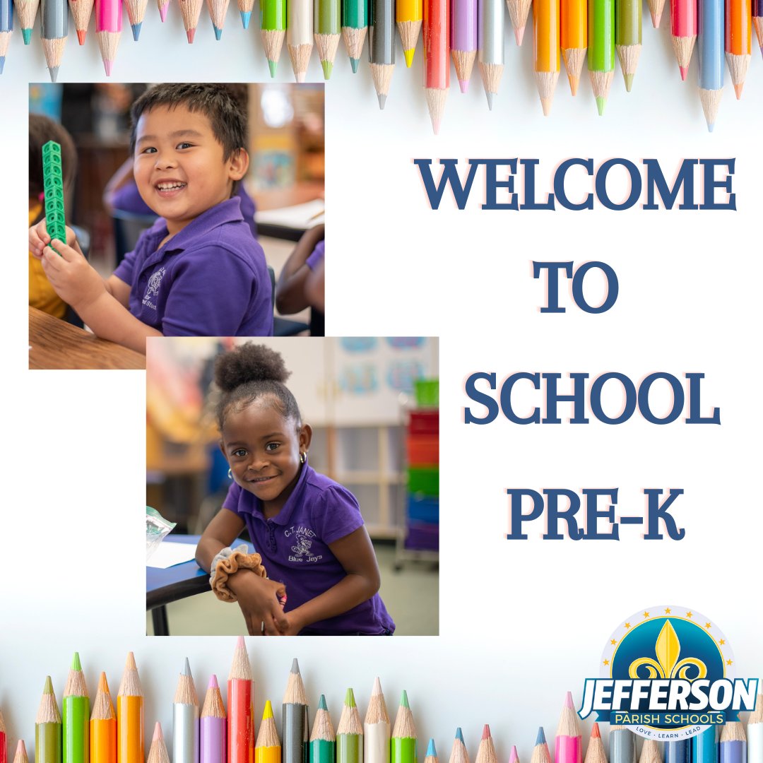 JPschools's tweet photo. Today is the first day of school for PreK students. 📗✏️🎒
#JPSchools #firstday #PreK #backtoschool #elementaryschool #middleschool #highschool #publiceducation #JeffersonParish #educators #teachers #students https://t.co/MEhe1An39f