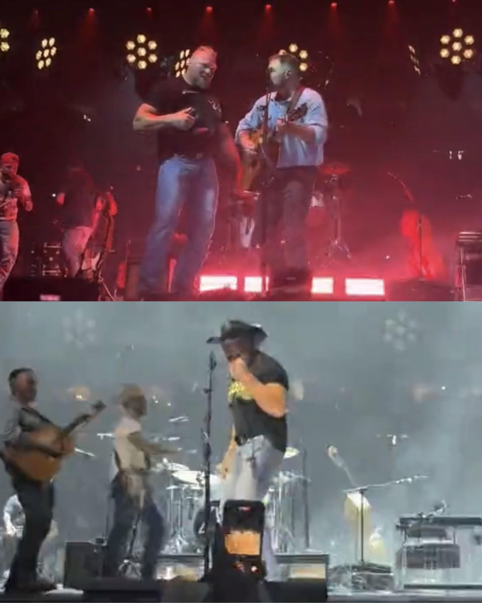 WrestlingWCC's tweet image. Brock Lesnar recently joined Zach Bryan on stage to perform 🎵