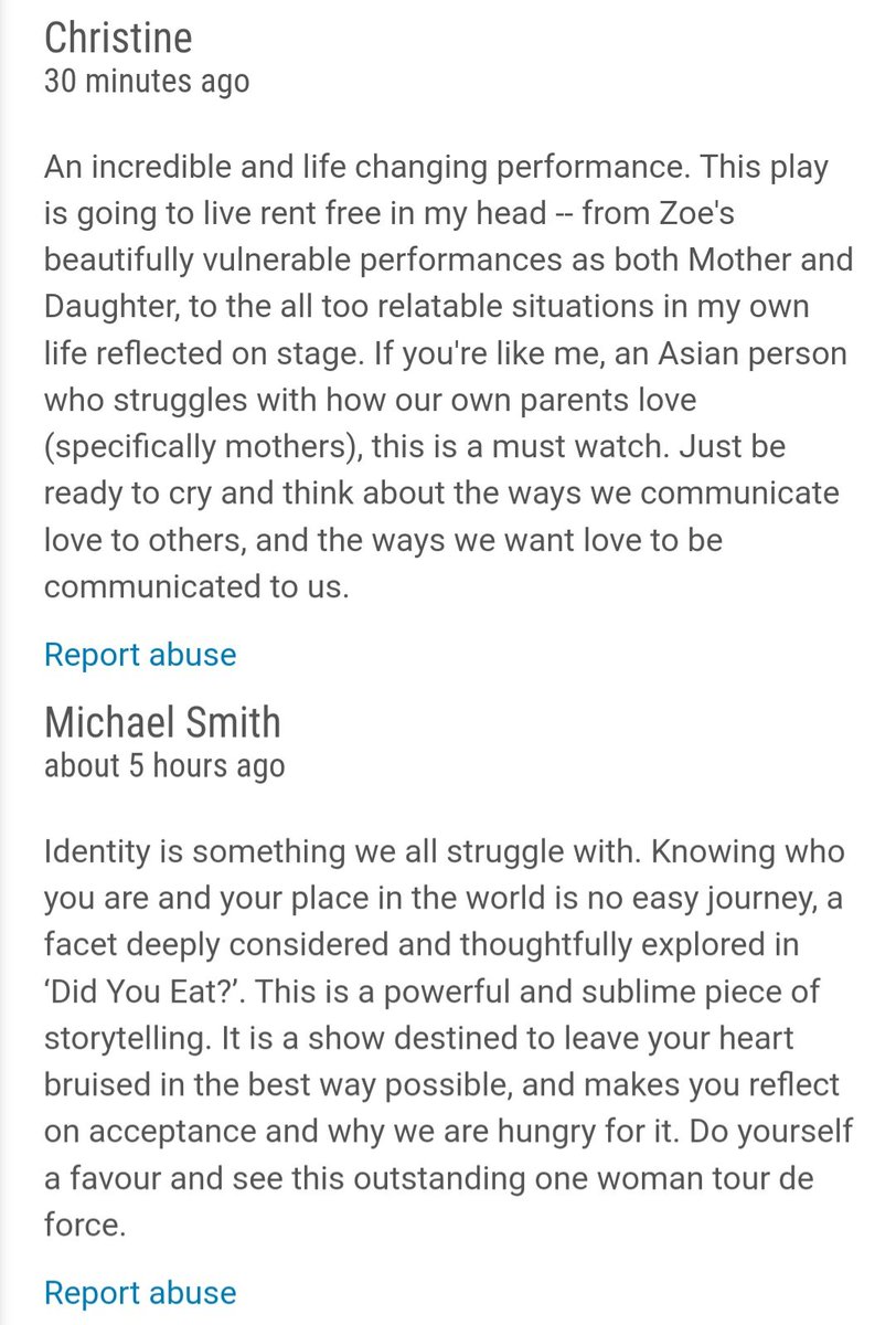 SeoulfulProd's tweet photo. Audience reviews are up for DID YOU EAT? @edfringe ticketing site ๐ฅน
Get your tix:
https://t.co/9VKfnVgIuO
#didyoueat #edfringe #FillYerBoots #greensidefamily #soloshow #onewomanshow #onepersonshow https://t.co/ob49anGgjr