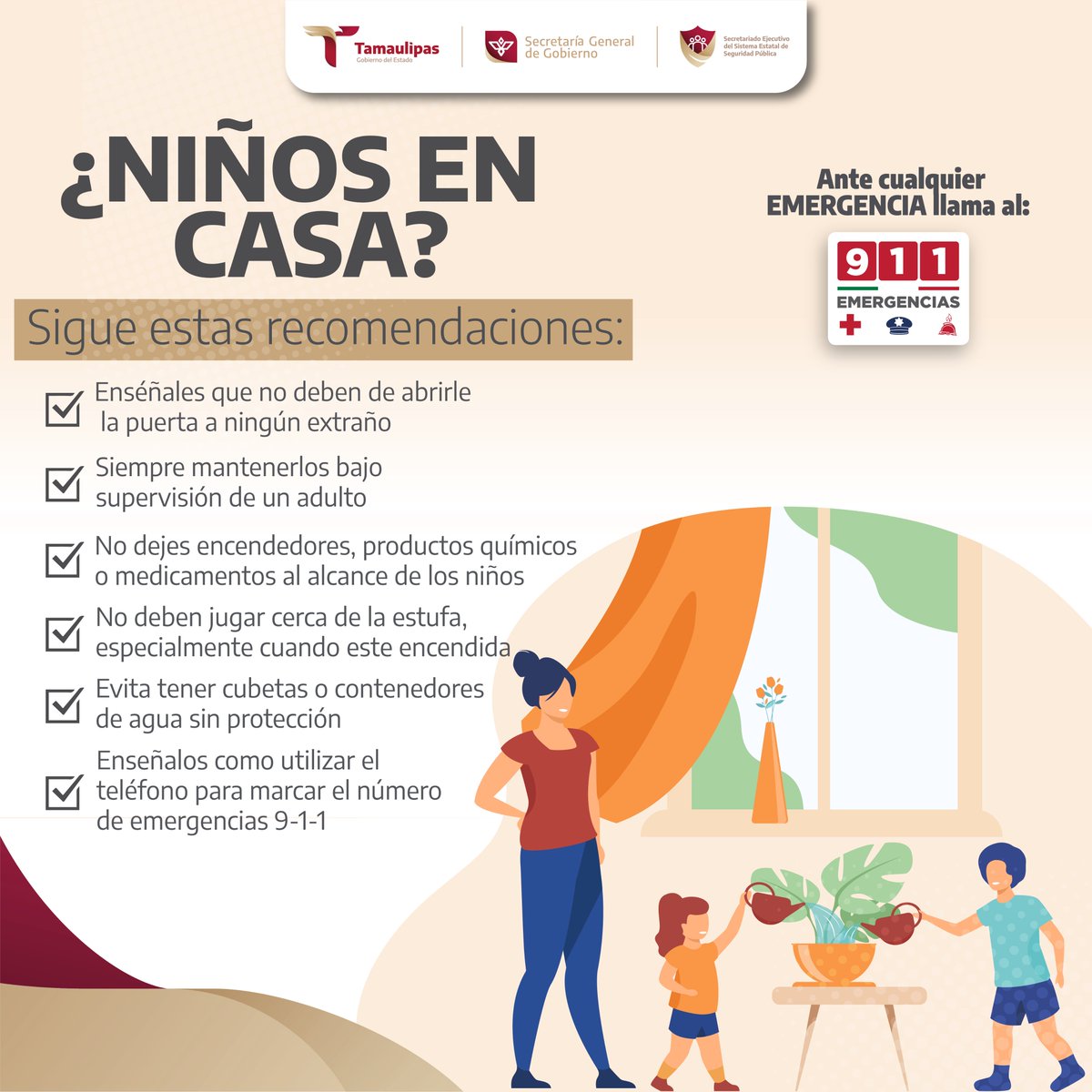 Te compartimos las siguientes recomendaciones para cuidar de los menores del hogar. 🏠

#ConfíaEnEl911