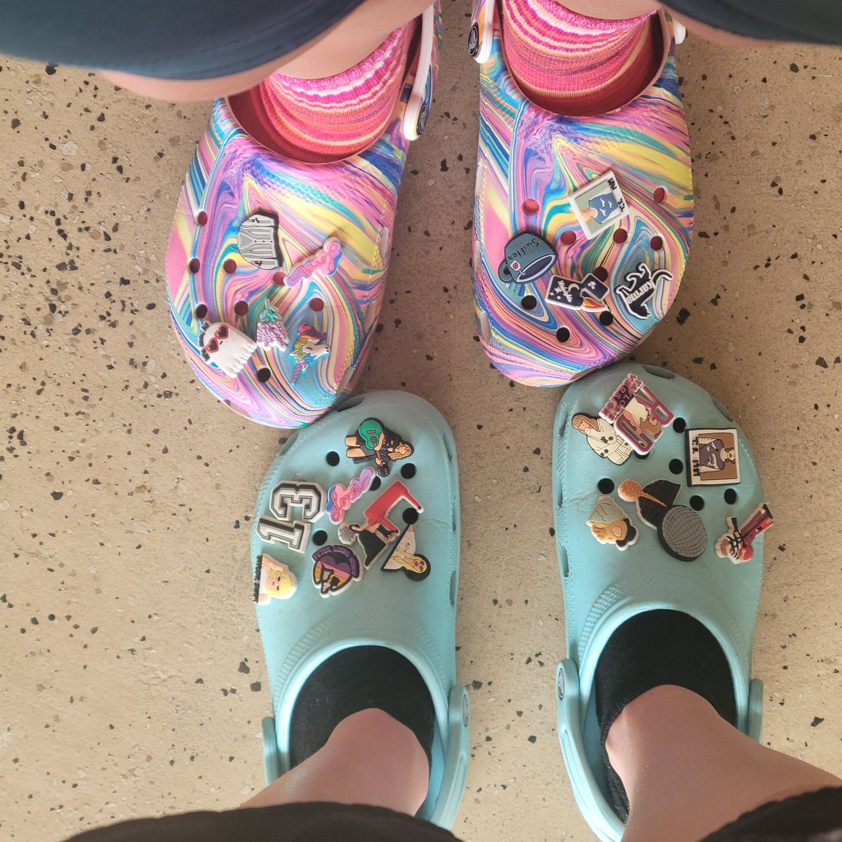 Me and mom are wearing TS Crocs for manifesting tickets today 🎟🫶✨️👍#NOLATStheerastour #TaylorSwift #TSTheErasTour #taylorswifttickets #Manifest