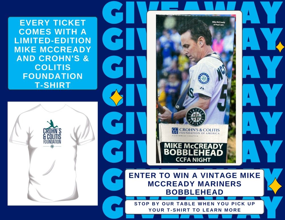 You have until tmrw at 5pm to get tickets to Sunday's @Mariners game for Crohn's & Colitis Day at #TMobilePark. Each ticket sold via this link supports @CCfdnNW. AND you can enter to win my custom Bobblehead from many years ago! linktr.ee/MMcPJ #GoMariners #RefuseToLose