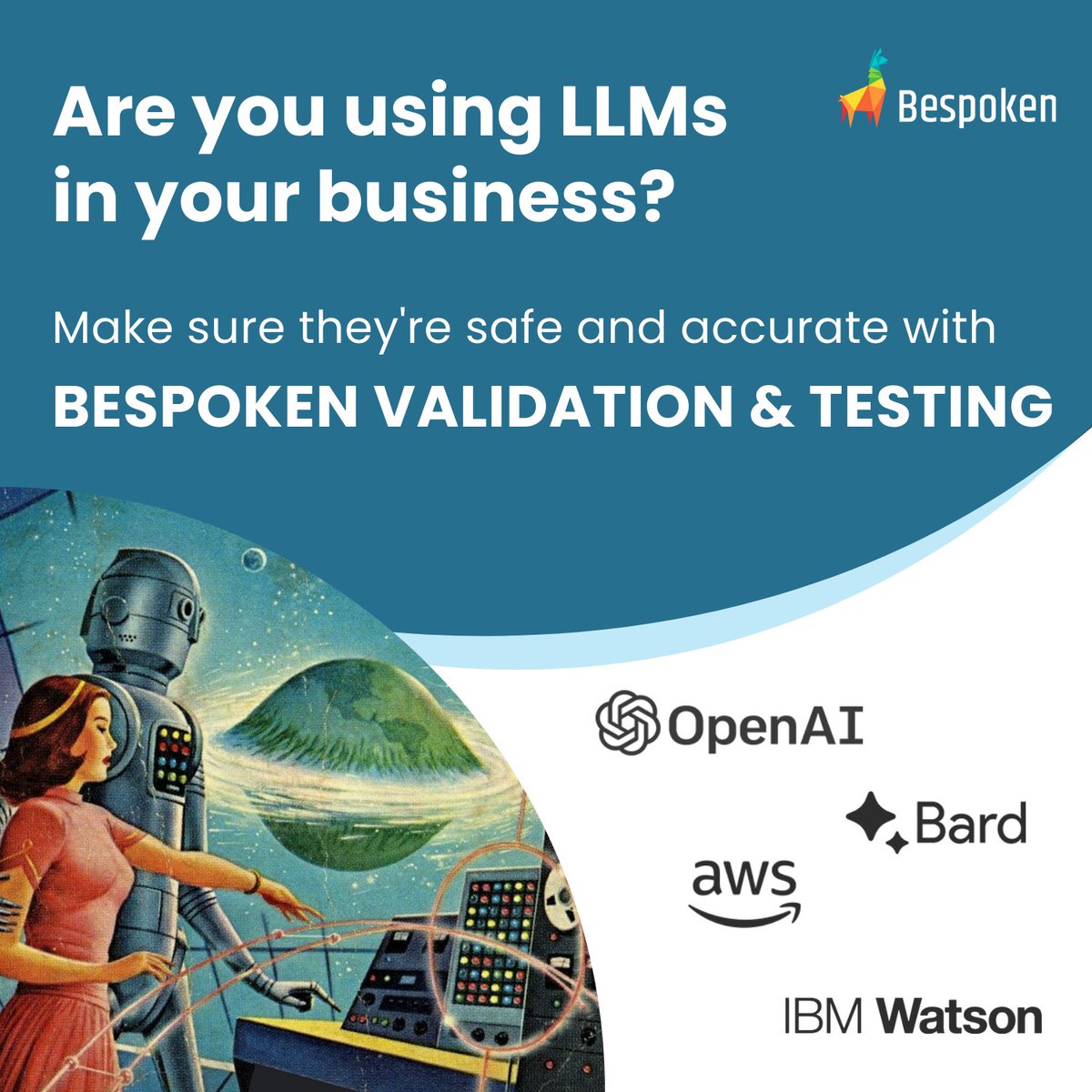 With Bespoken, you can achieve peace of mind knowing that your LLMs are reliable, delivering correct information, &amp; safeguarding your customers from misleading or harmful responses. Unlock the full potential of LLMs! Learn more &amp; sign up for a free trial 👉shorturl.at/bpQX3